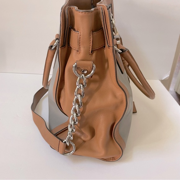 Michael Kors Hamilton Frame Out Steel Gray Acorn Leather Satchel Bag - Picture 9 of 15